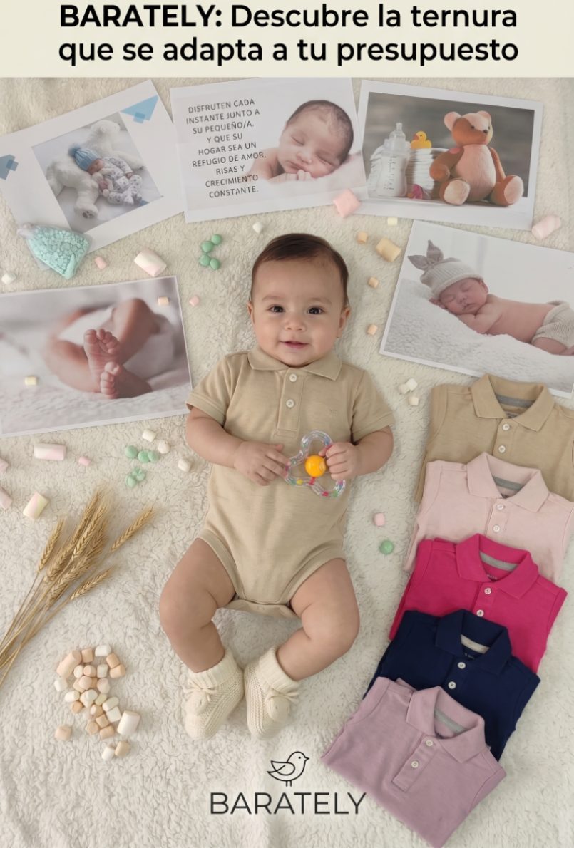 Body Tipo Polo Para Bebé En Tejido Premium color Beige, foto real