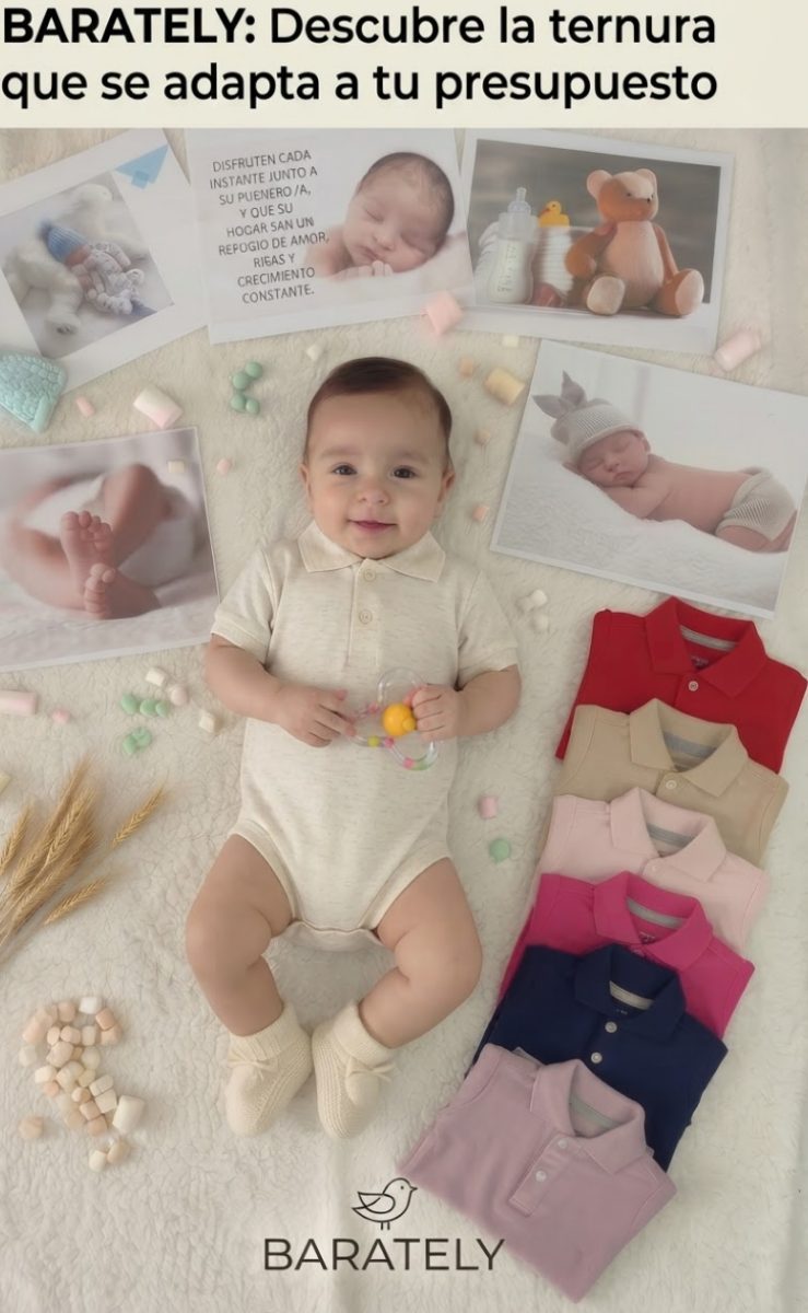 Body Tipo Polo Para Bebé En Tejido Premium color Blanco Crudo, foto real