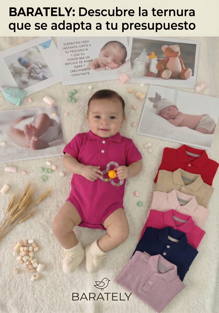 Body Tipo Polo Para Bebé En Tejido Premium color Fucsia Vibrante, foto real
