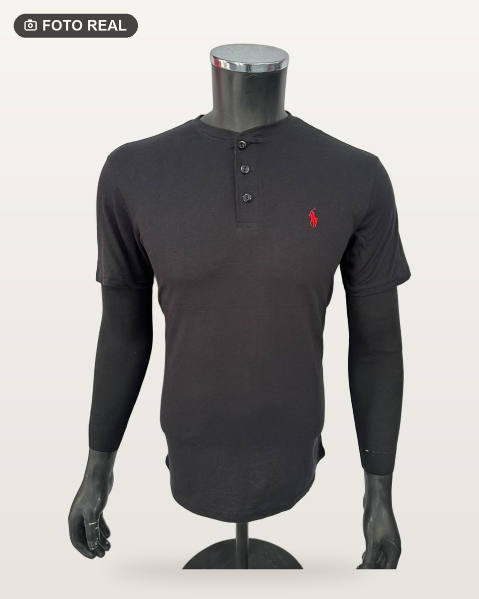 Playera Polo Cuello Chino color Negro, foto real