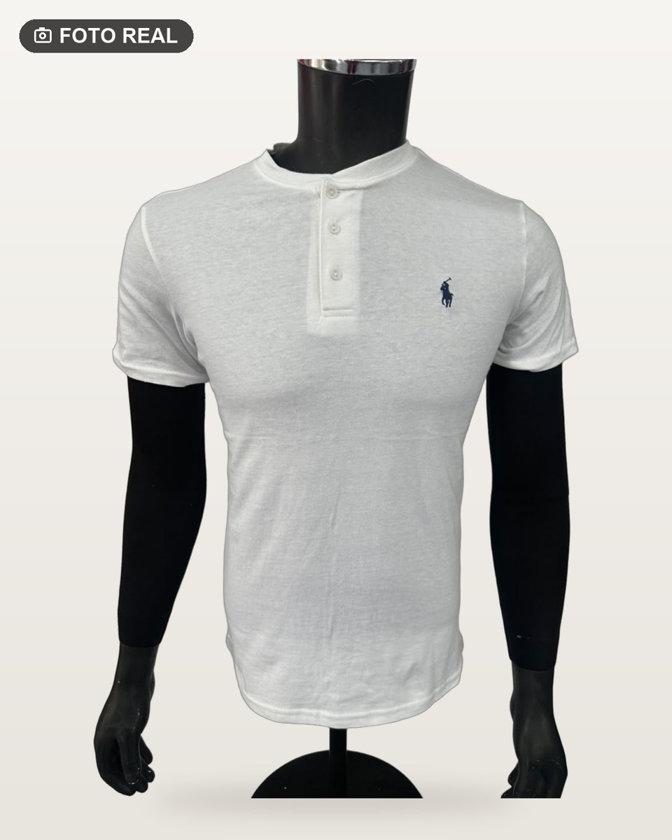 Playera Polo Cuello Chino color Blanco, foto real